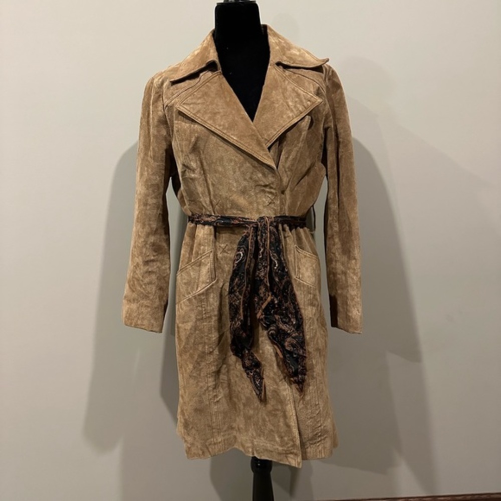 Vintage Long Suede Leather Trench Coat